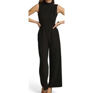 Donna Karan Black Pleated Sleeveless Straight Leg Jumpsuit Size 4 MSRP 149